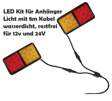 LED Kit für Anhänger und Trailer Licht mit 8m Kabel, wasserdicht