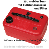 tragbarer Kraftstoffkanister mit Füllstandsanzeige und Filter, 25 Liter
